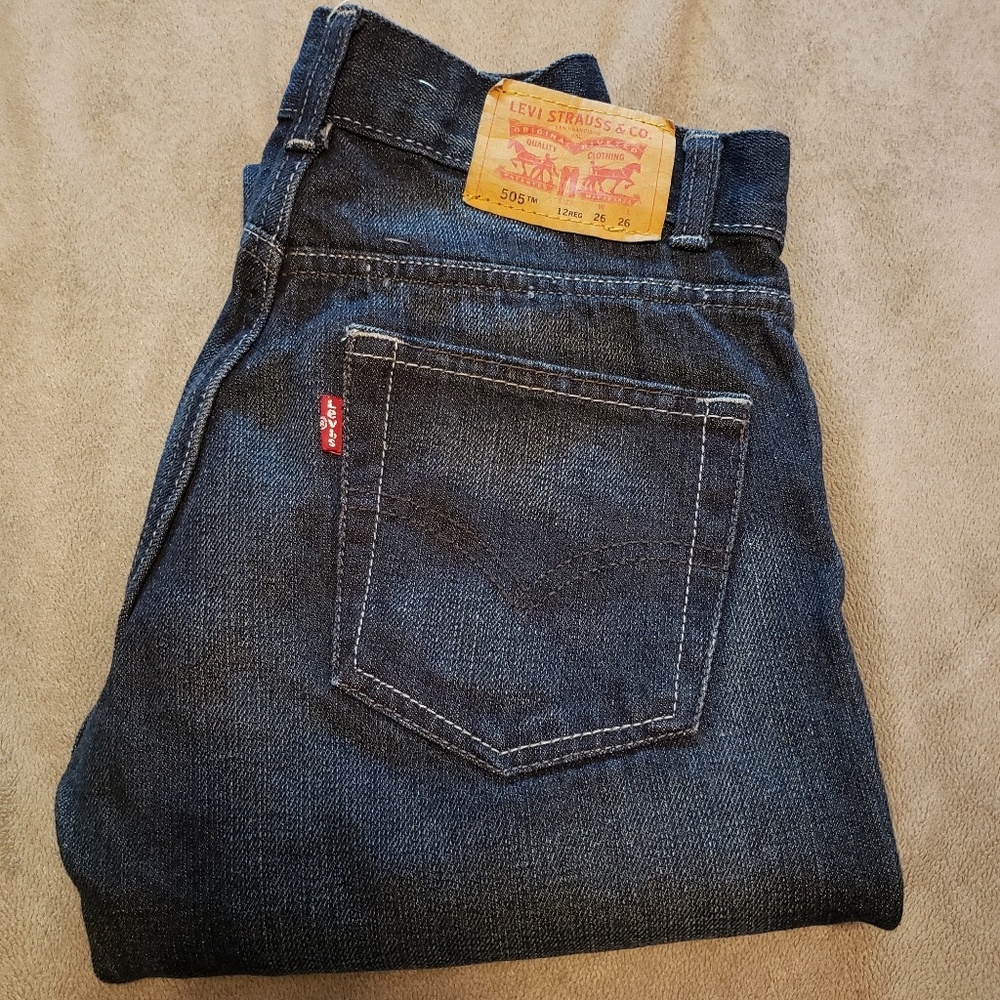 Levi's Jeans Boys Sz 12 Dark Wash 505 Straight Leg